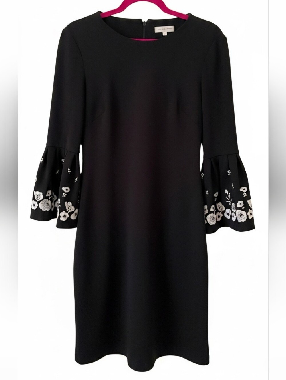 Calvin Klein Black Long-Sleeve Dress with Embroidered Bell Sleeves SZ 8 EUC
